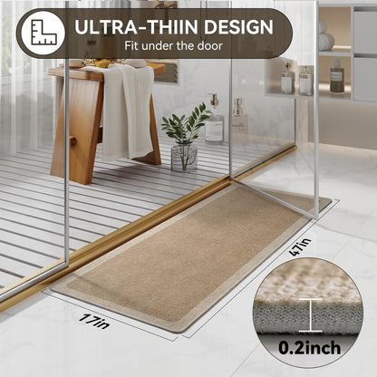 YDKGL Ultra Thin Bathroom Rugs Mat Quick Dry Absorbent Non Slip Bath Mat Bath Mats for Bathtub Mat Bathroom Carpet Fit Under Door Washable Floor Rubber Half Round Bath Rugs Grey 16x24