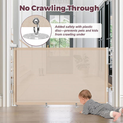 Retractable Baby Gate for Stairs & Doorways, Mesh Dog Gate Indoor Outdoor, Extends to 55" Wide 34" Tall Child Gate for Hallways, Deck, Porch, Pet Toddler Safety Essentials, Easy Install, Grey
