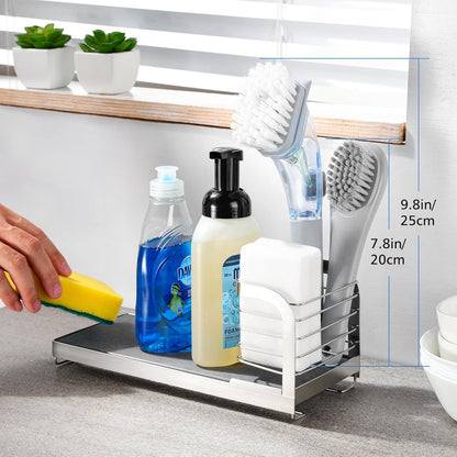 for Scrub Daddy & Mommy Sponge Holder, Kitchen Sink Caddy for Soap Dish & Adjustable Dish Brush Holder, with Diatomite Stone Sink Tray, Instant Dry