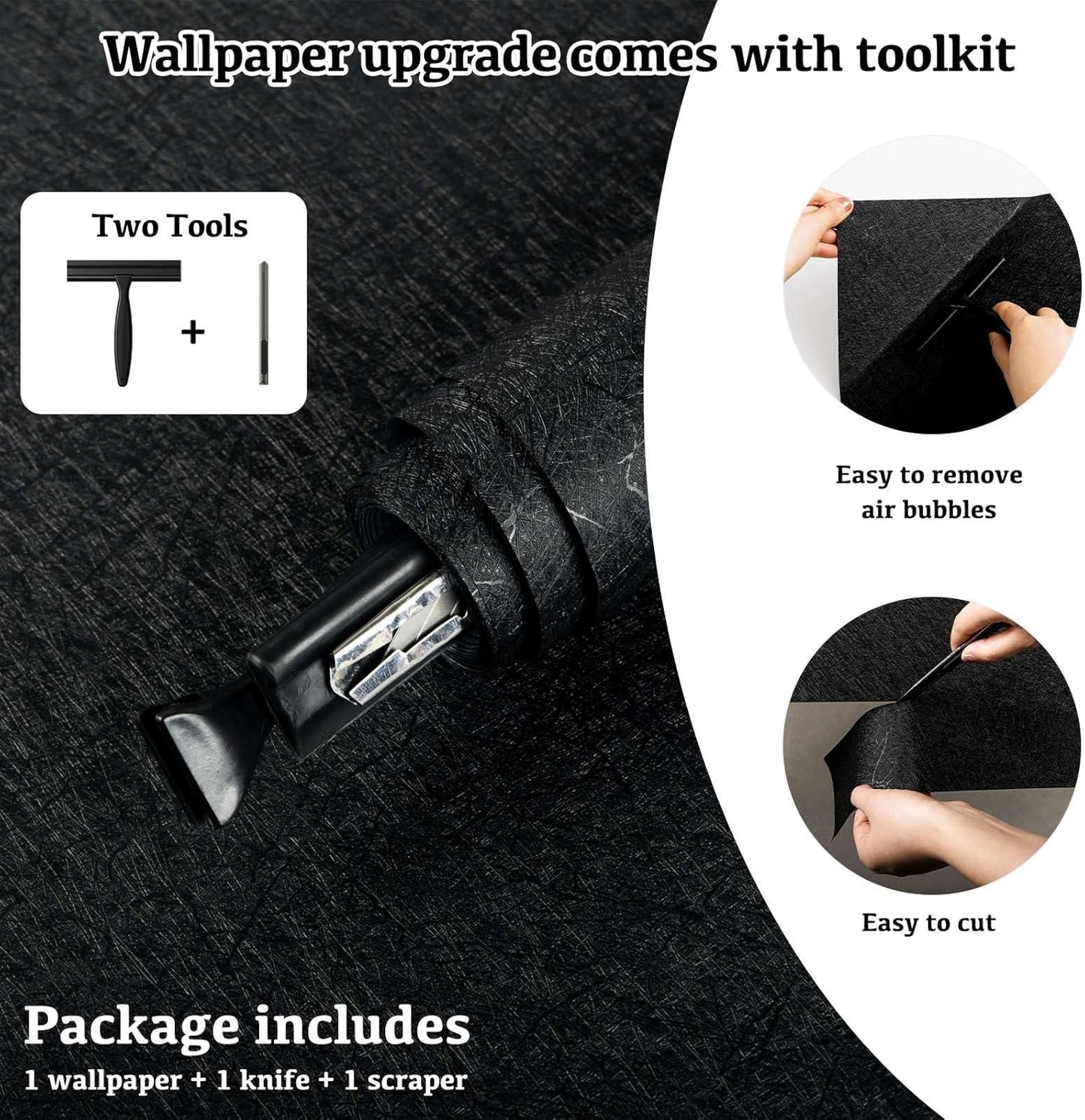15.7" X 118" Black Silk Wallpaper Embossed Self Adhesive Peel and Stick Wallpaper Contact Paper Removable Waterproof Kitchen Vinyl Wrap Cabinet Furniture Textured Renter Friendly Wall Gift Paper