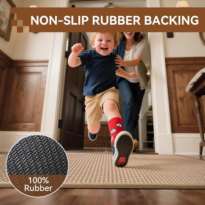 Front Door Mat 17''x30'', Absorbent Dirt Resist Washable Non Slip Low-Profile Indoor Doormat, Easy Clean Welcome Entryway Door Mats, Brown