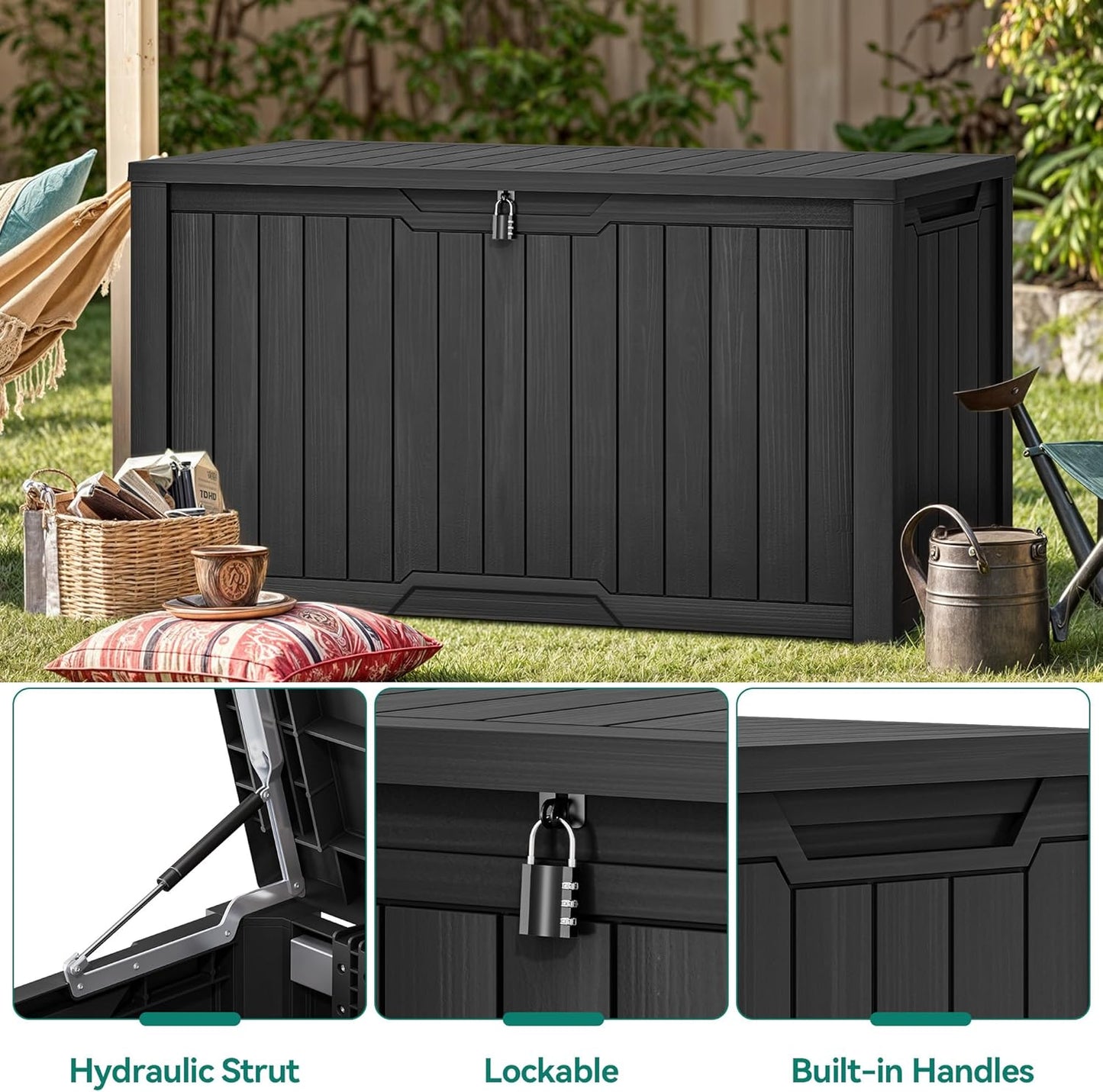 YITAHOME 35 Gallon Outdoor Storage Box | Waterproof Resin Deck Box and Package Delivery with Lockable Lid for Patio Furniture Cushions, Pool Accessories, Garden
