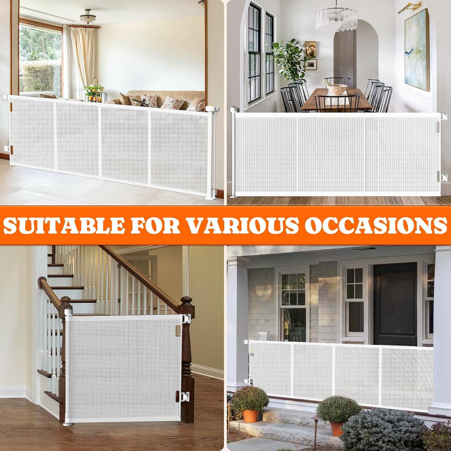Pawtners Retractable Baby Gates Extra Wide, 41" Tall Extends up to 71" Wide, Dog Gate Indoor for Stairs, Pet Gate with Support Rods for Doorways Hallways Indoor & Outdoor-Black