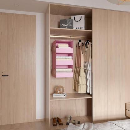 3-Shelf Hanging Closet Organizer, Washable Foldable Storage, Dark Gray | Front lip keeps items secure; side pockets add room; Oxford fabric handles towels, shirts, baby items, dorms, RVs or travel.