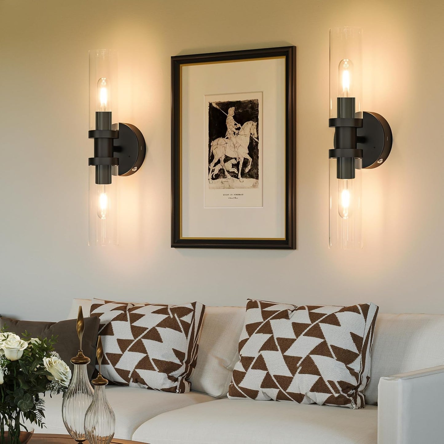 Battery Operated Wall Sconce Set of 2, 10000mAh Rechargeable Wireless Wall Lights Remote Control, Cordless Timer Dimmable Glass Wall Lamps for Living Room Bedside Entryway Emergency Gold 16.5 Inch
