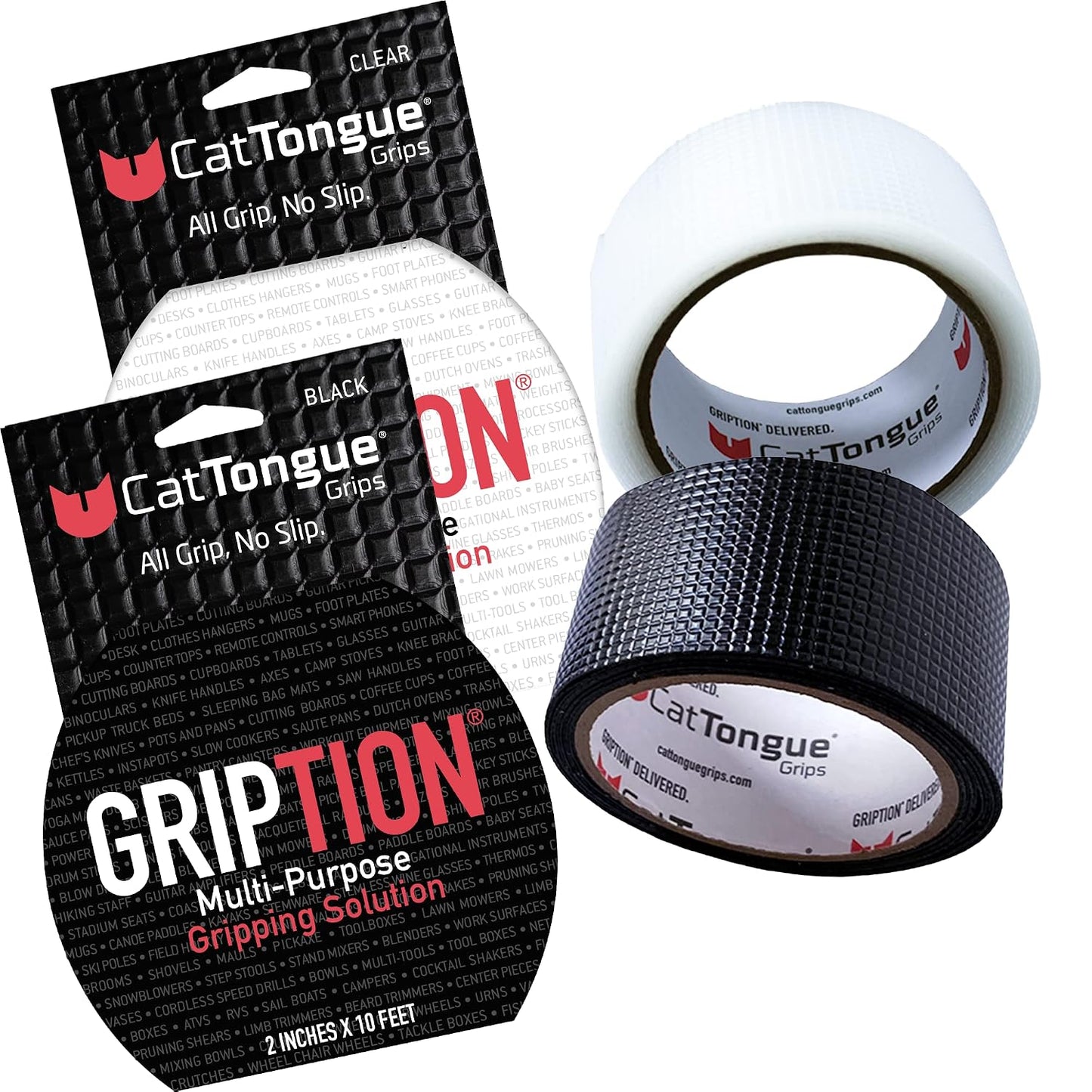 CATTONGUE GRIPS Non-Abrasive Grip Tape Roll - 2” Wide Heavy-Duty, Waterproof Anti-Slip Tape for Bathtubs, Stair Treads, Ramps & More - Indoor & Outdoor Non-Skid Solution (Clear, 10ft)