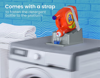 Liquid Laundry Detergent Holder Stand with Drip Tray - 1 Pack - White | Easy Pouring, Rubber Feet, Secure Strap, Angled Stand, Fabric Softener Dispenser for Laundry Room Organization & Storage