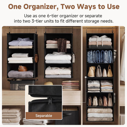 StorageWorks 6-Shelf Closet Organizers, Two 3-Shelf Separable Hanging Shelves for Closet, 12 1⁄2" D x 12 1⁄2" W x 47 ¼" H, Mixing of Beige, White & Ivory