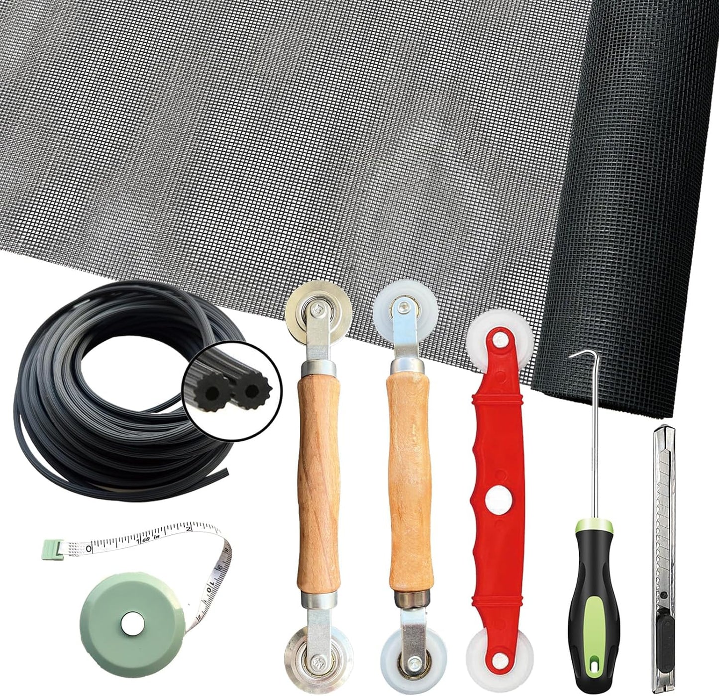 Screen Repair Kit & Window Screen Replacement Kit with Spline Roller Tool, Spline Removal Hook, Screen Cutter - Easy to Use 5-in-1 Tool for Screen Door Repair, Windows, Patio & Sliding Doors