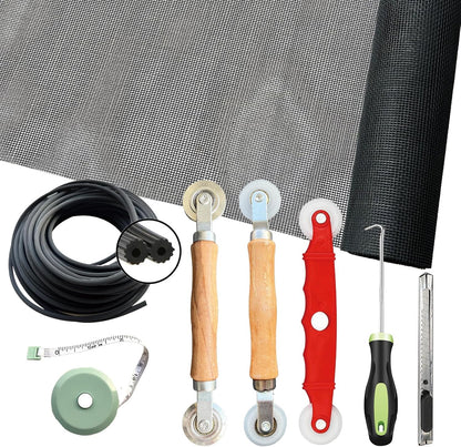 Screen Repair Kit & Window Screen Replacement Kit with Spline Roller Tool, Spline Removal Hook, Screen Cutter - Easy to Use 5-in-1 Tool for Screen Door Repair, Windows, Patio & Sliding Doors