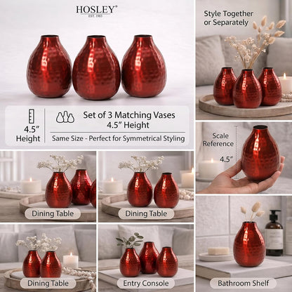 Hosley Small Cream Metal Tote Vase – Set of 4, 4.5" Long Decorative Mini Vases for Dried Floral Arrangements, Coffee Tables, Side Tables & Home Décor Accents