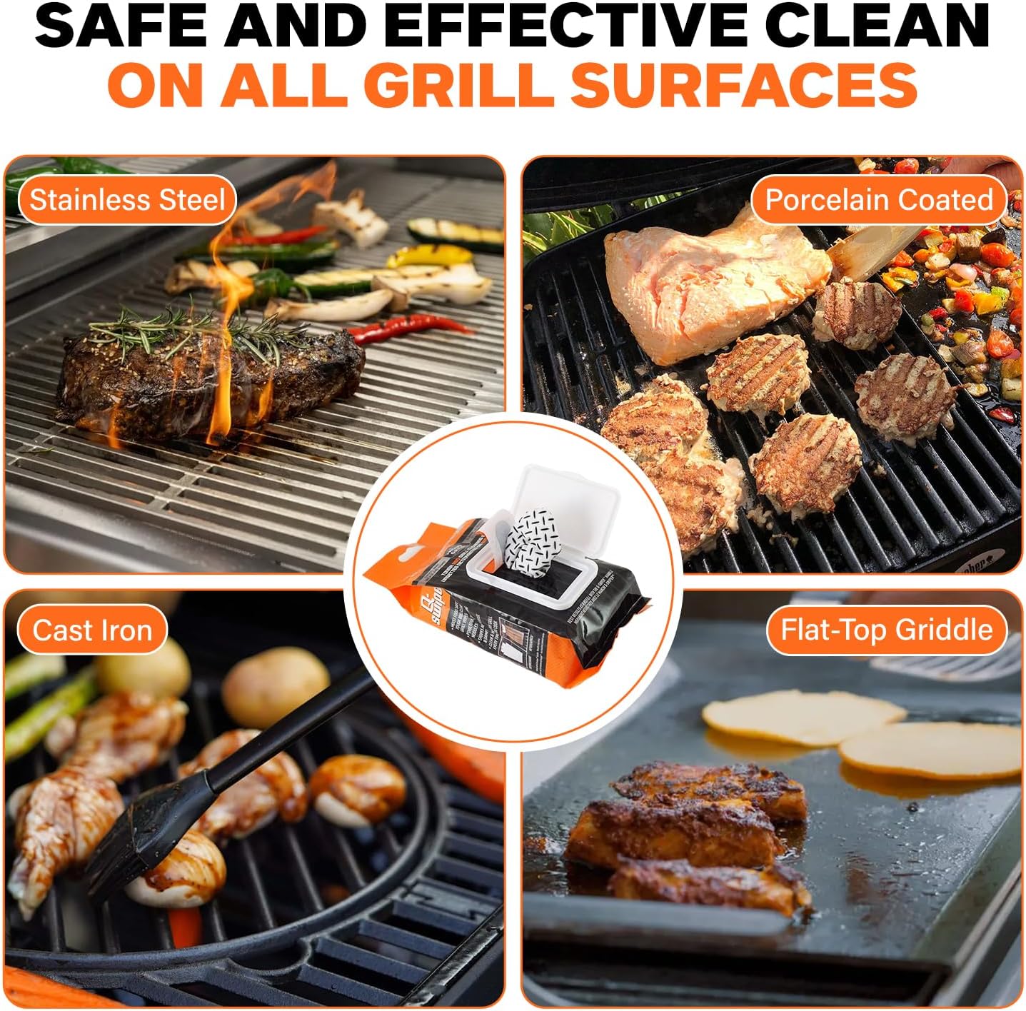 Proud Grill Q-Swiper Grill Cleaning Wipes - Bristle & Wire Free BBQ Cleaner, Heavy Duty Degreaser Wipes, Grease & Grime Remover for Outdoor Barbecue Grills, Disposable - 40 Count, Pack of 1