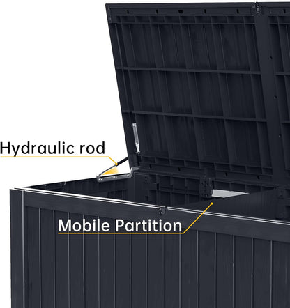 DRATO 180 Gallon Outdoor Storage Box, Large Waterproof Deck Box, Lockable Resin Storage Container with Reinforced Support for Patio Cushions, Garden Tools, UV-Resistant Outdoor Chest（Black，180 Gallon）