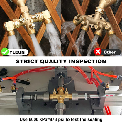Garden Hose Splitter High Flow Splitter No Restricted-Flow Connector Heavy Duty Brass Hose Splitter with Shut Off Valves 3 way Hose Bib Adapter (Cross 3 way)
