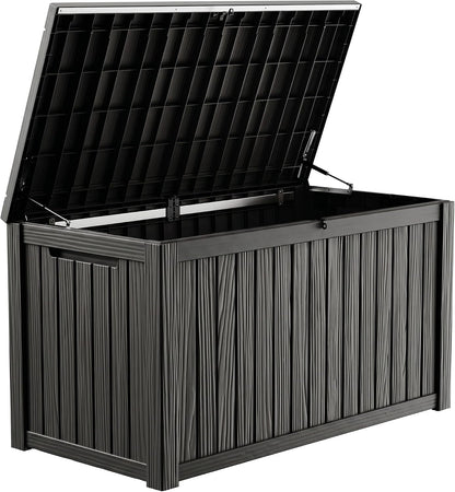 PatioZen 50 Gallon Deck Box Outdoor, Weatherproof Resin Patio Storage Box, Waterproof Outdoor Storage Boxes with Lid Lockable for Cushions, Garden Tools,Grey