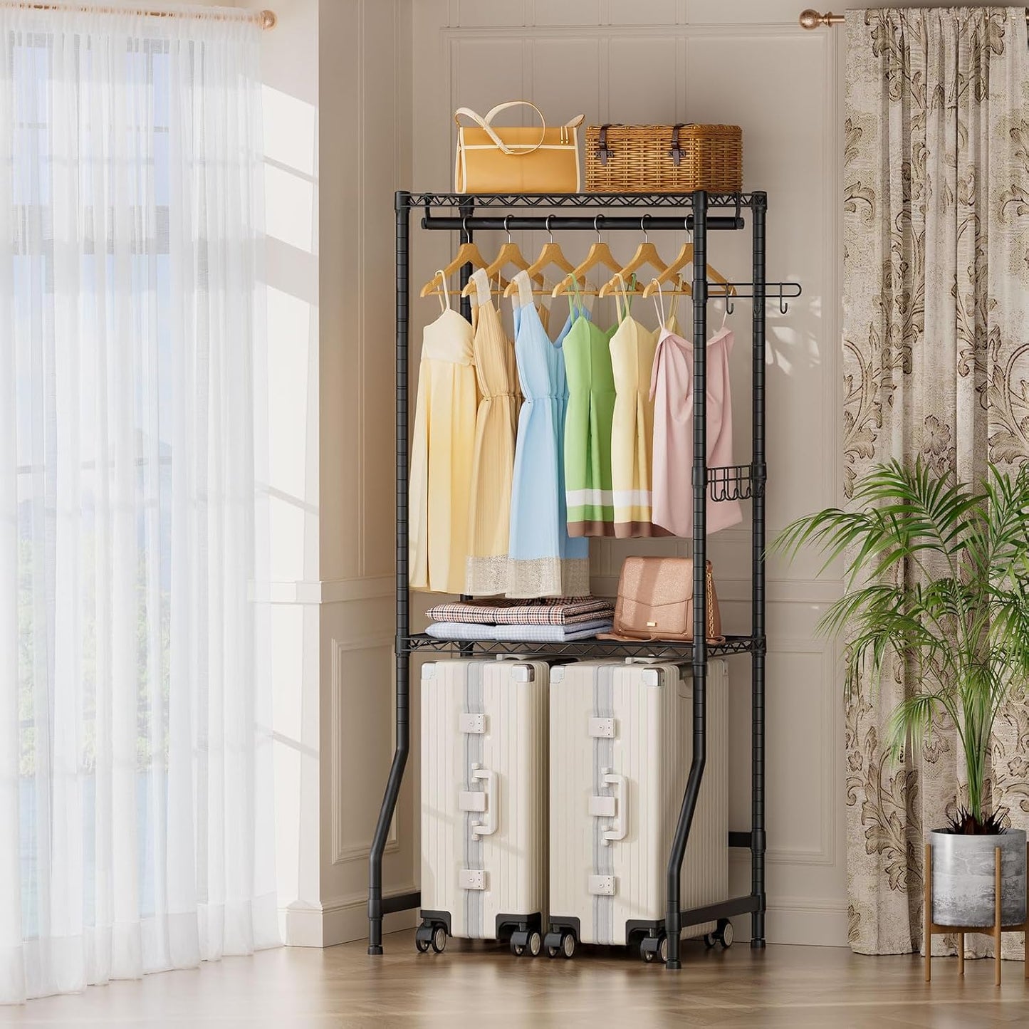 Golpart Over Washer and Dryer Shelves,Heavy Duty Laundry Room Storage Organization Clothes Drying Rack,5 Tier Adjustable Height Wire Shelving and Wire Basket with Hanger Rod&Hook,Space Saving Shelf