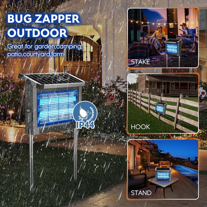 Solar Bug Zapper Outdoor, PhatroyYee Mosquito Zapper 4500V, Waterproof Portable Fly Zapper, Rechargeable Electric Mosquito Killer, Cordless Fly Insect Mosquitos Trap for Patio Yard Home Garden Camping