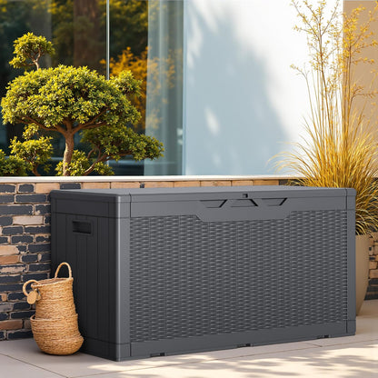 Greesum 31 Gallon Resin Deck Box All Weather Outdoor Storage Boxes for Patio Furniture Set,Outdoor Toys,Garden Tools,Black