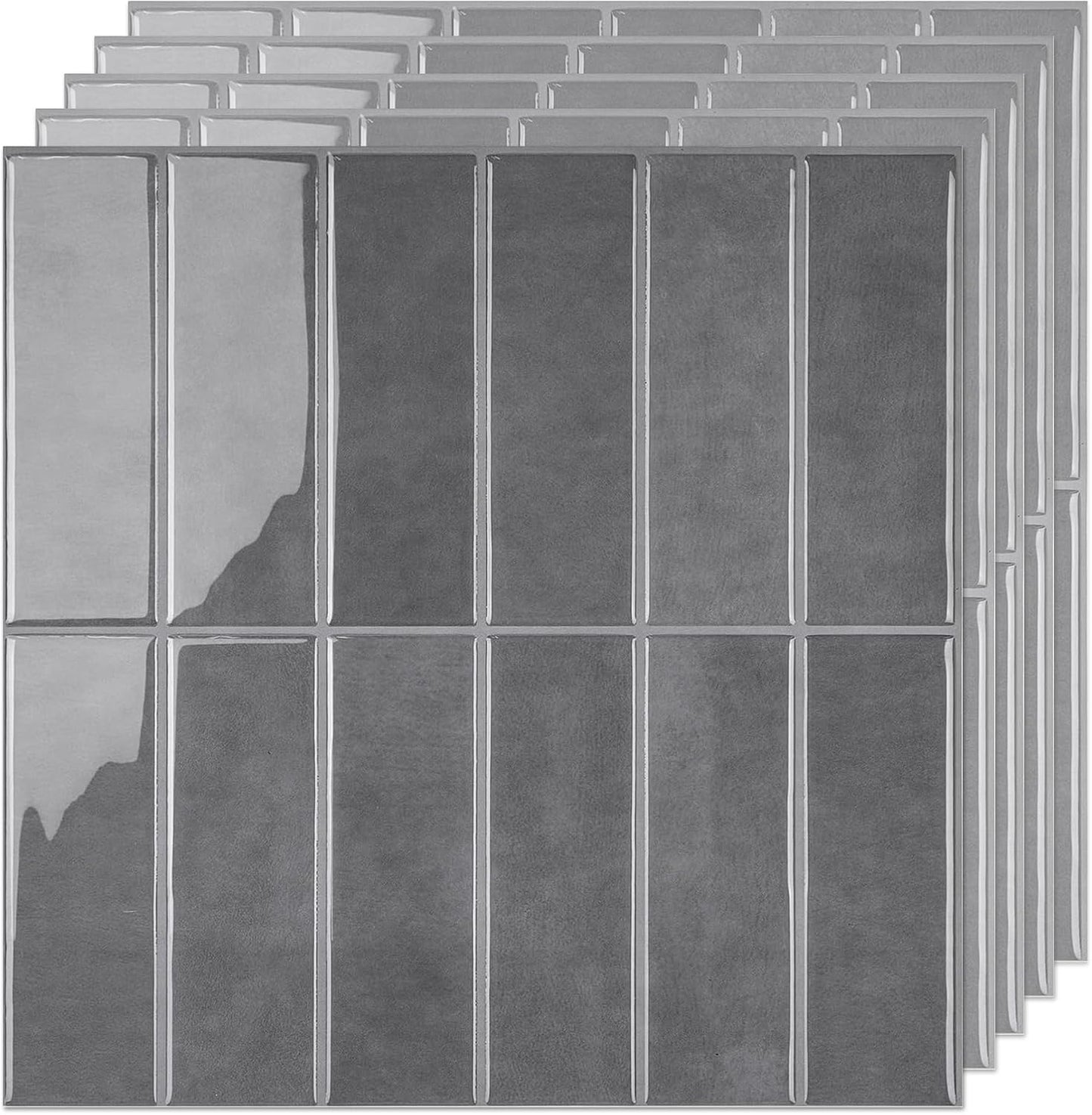 Peel and Stick Subway Backsplash Tiles, 5 Pack, 12 x 12 in, Almond | extra thick 3D wall panels, heat and water resistant wall panels, easy DIY kitchen, bathroom, laundry, fireplace wall décor