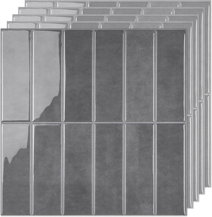 Peel and Stick Subway Backsplash Tiles, 5 Pack, 12 x 12 in, Almond | extra thick 3D wall panels, heat and water resistant wall panels, easy DIY kitchen, bathroom, laundry, fireplace wall décor