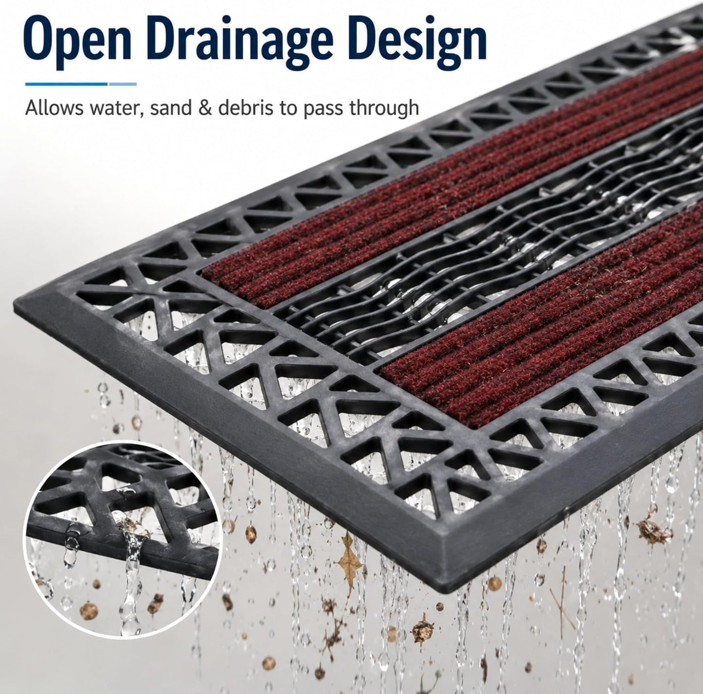 ROOM127 Outdoor Doormat, 28.3" x 17.3" Heavy Duty Rubber Scraper Mat | Absorbent Strips with Open Drainage, Low Profile Non-Slip Indoor Outdoor Entry Rug for Front Door Patio Garage Mudroom