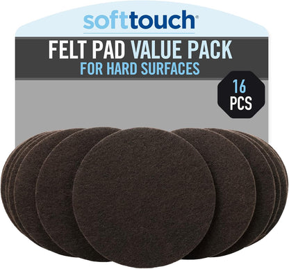 SoftTouch 1.5" Round Reusable Felt Furniture Sliders for Hard Surfaces, Noise-Reducing Adhesive Moving and Protective Pads for Cabinets, Chairs, Tables & Decorative Items Set of 48, Brown