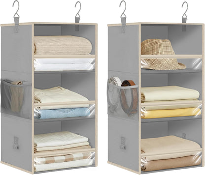 STORAGE MANIAC 6-Shelf Hanging Closet Organizer and Storage, 2 Separable 3-Shelf Haning Organizers for Closet, Collapsible Hanging Shelves Wardrobe Organization, College Dorm Room, Nursery, Beige