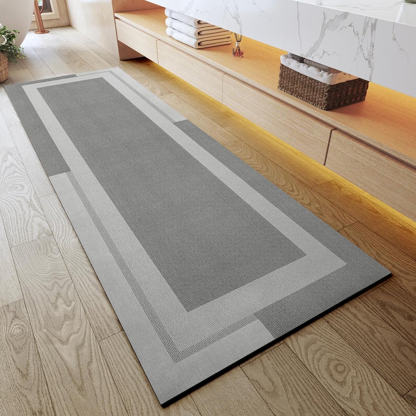 YDKGL Non Slip Bath Mat, Rubber Backing Ultra Thin Bathroom Rugs Fit Under Door Quick Dry Super Absorbent Washable Bath Rug Shower Mat for Bathroom Floor Bathtub Shower Sink, Easy Care Blue 16"x 24"
