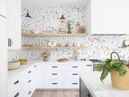 Dimoon 17.3''x78.7'' Vintage Peel and Stick Wallpaper Boho Beige Neutral Contact Paper White Floral Bird Wallpaper Removable Botanical Renter Friendly Modern Wall Paper Bedroom Bathroom Vinyl Roll