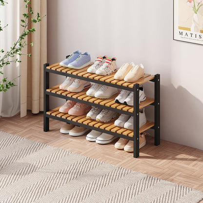 Bamboo Shoe Rack Organizer for Closet and Entryway - Space-Saving Narrow Shoe Stand - Versatile Shoe Holder for Door or Closet Shelf, Garage Bedroom can Freely Stack DIY Small Shoe Racks 3 Tier