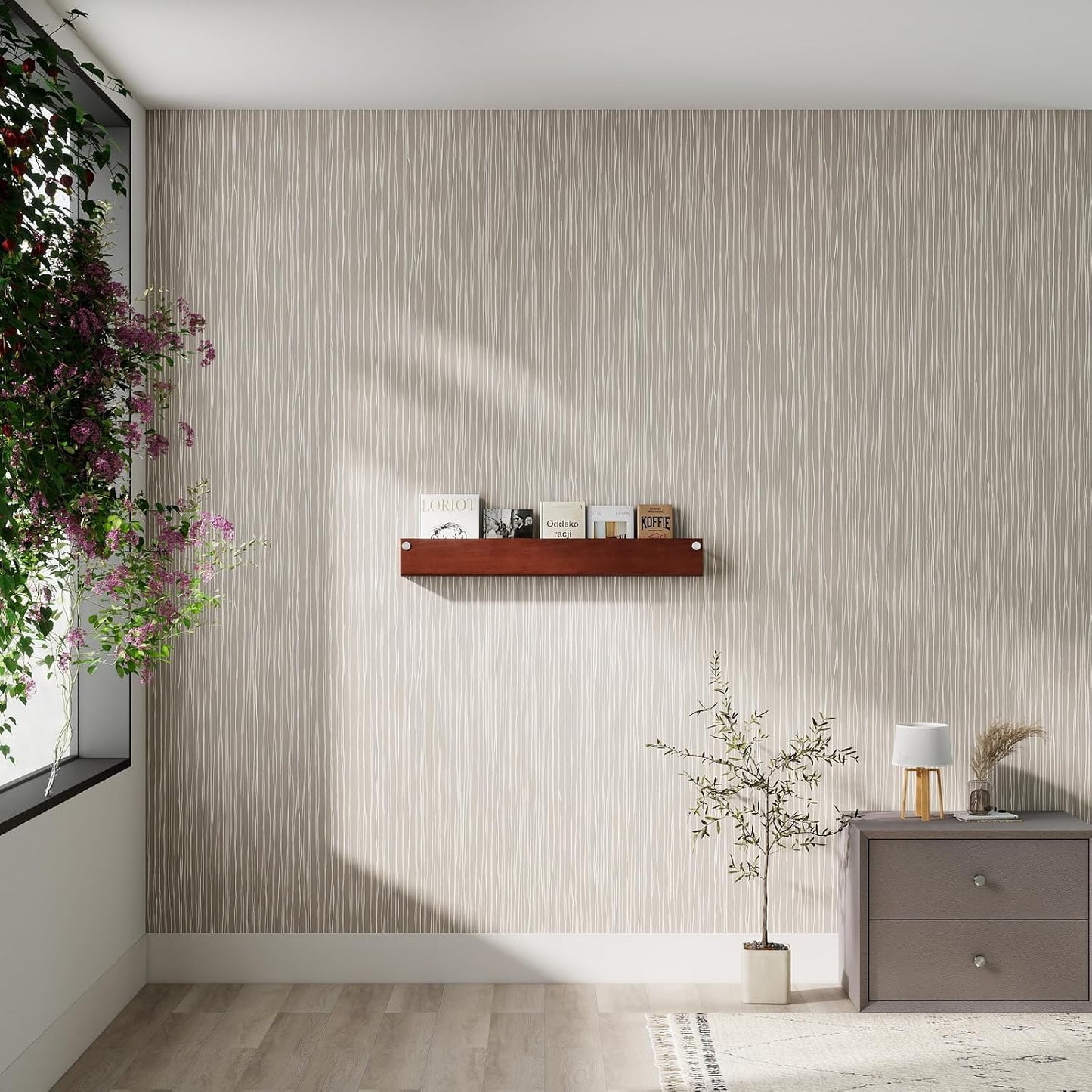 Modern Peel and Stick Wallpaper 17.3" x 78.7" Self Adhesive Wallpaper Textured Neutral Stripe Contact Paper Removable Vinyl Wall Paper for Living Room Bedroom Accent Wall Modern Minimalist Wall Decor