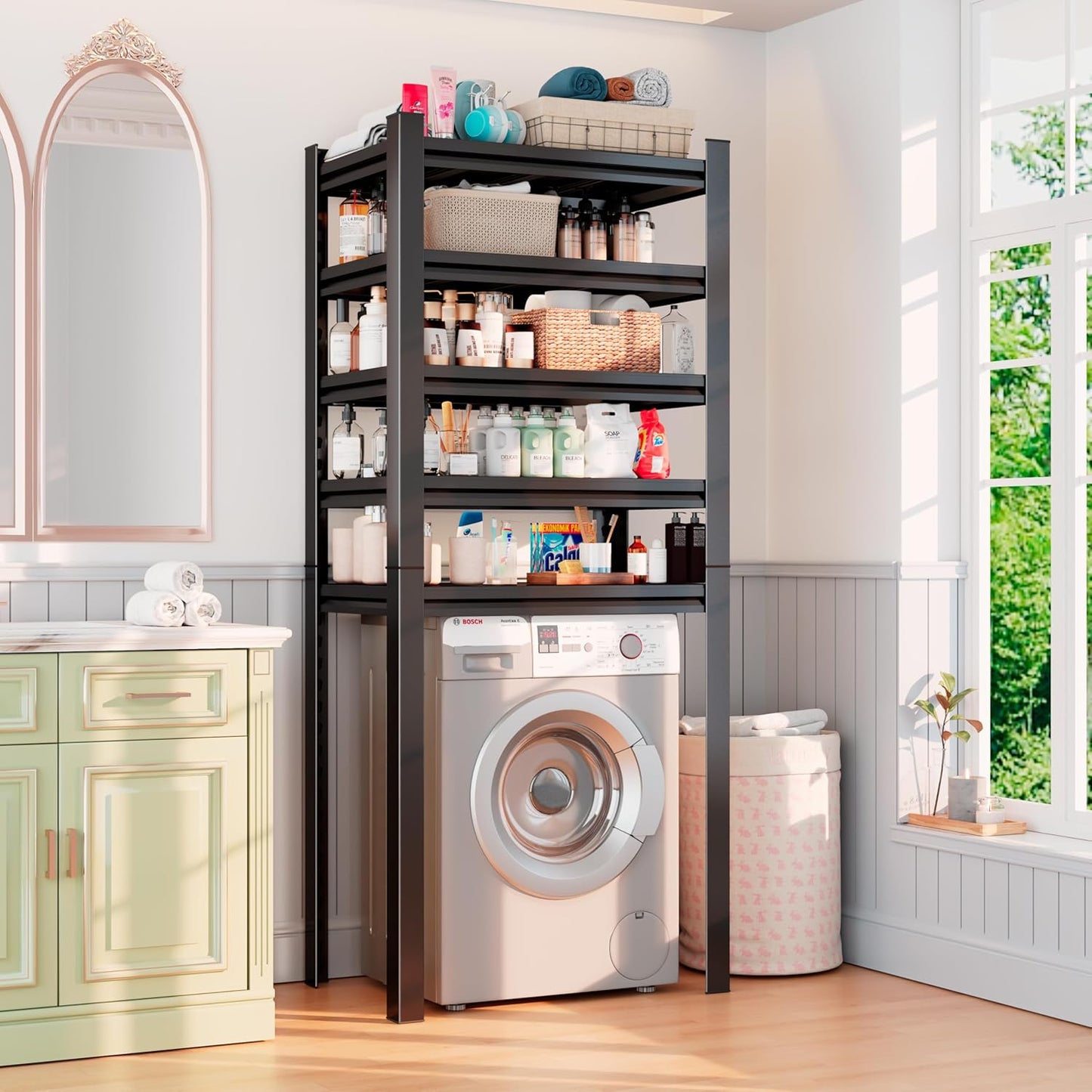 Over Washer and Dryer Shelves, Laundry Room Shelves Adjustable Metal Heavy Duty Freestanding Storage Shelves, Washing Machine Rack for Organization and Storage, Black (Black, 63''H*35.43''W*11.81''D)