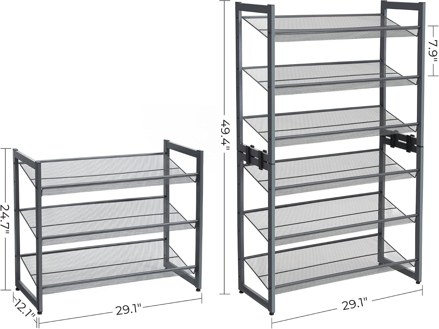 SONGMICS Shoe Rack, 12-Tier Shoe Organizer, Metal Shoe Storage for Garage, Entryway, Set of 2 6-Tier Stackable Shoe Shelf, with Adjustable Flat or Angled Shelves, Holds 48-60 Pairs, Black ULMR12B