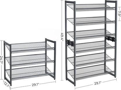 SONGMICS Shoe Rack, 12-Tier Shoe Organizer, Metal Shoe Storage for Garage, Entryway, Set of 2 6-Tier Stackable Shoe Shelf, with Adjustable Flat or Angled Shelves, Holds 48-60 Pairs, Black ULMR12B