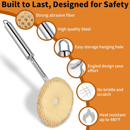 Kitchen Scrub Brush with Handle, Non-Scratch Cleaning Brush for Wok, Cast Iron, Pans, Oven Racks, Air Fryer