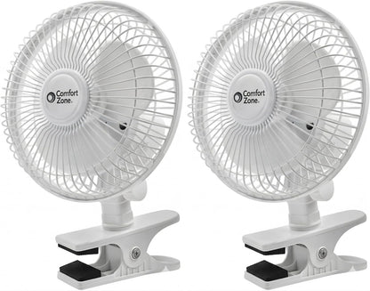 Comfort Zone 6-Inch Corded Clip-On Personal Fan – 2-Speed Quiet Desk Fan with 360° Rotation, Fully Adjustable Tilt & Secure Strong Clamp – Mini Air Circulator for Desks, Bedside & Office