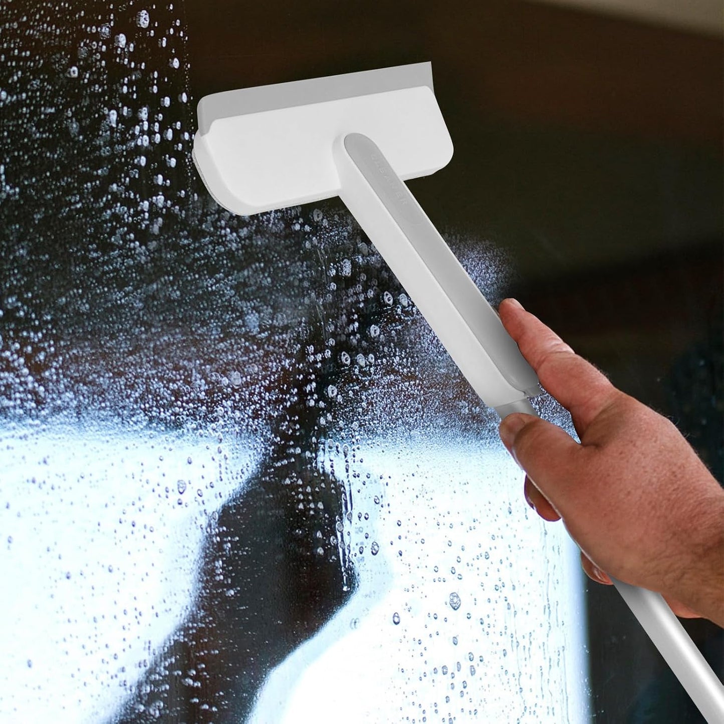 Multipurpose Window Squeegee with Double-Sided Glass and Screen Brush, Aluminum Alloy Frame, Small Home Glass Door and Shower Squeegee for Cleaning, White