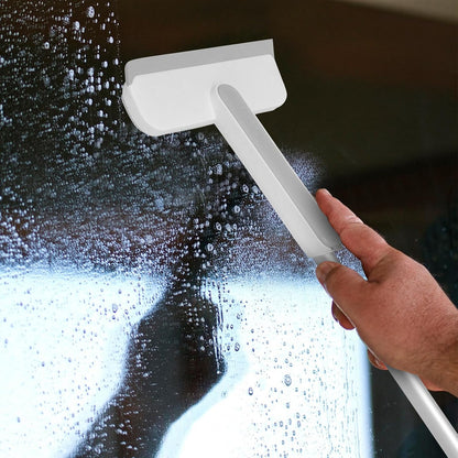 Multipurpose Window Squeegee with Double-Sided Glass and Screen Brush, Aluminum Alloy Frame, Small Home Glass Door and Shower Squeegee for Cleaning, White