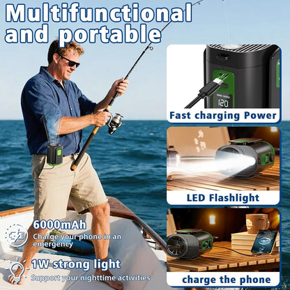 Portable Fan,120-Speed Adjustable Waist Clip Fan Turbo Cooling, Rechargeable Clip-On Personal Fan with LED flashlight,for Outdoor,Travel,Camping