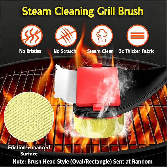 Bristle Free Grill Brush with Scraper, 4 Cleaning Head BBQ Grill Cleaning Brush, Dishwasher-Safe Grill Cleaner Tool for Gas,Charcoal,Ceramic