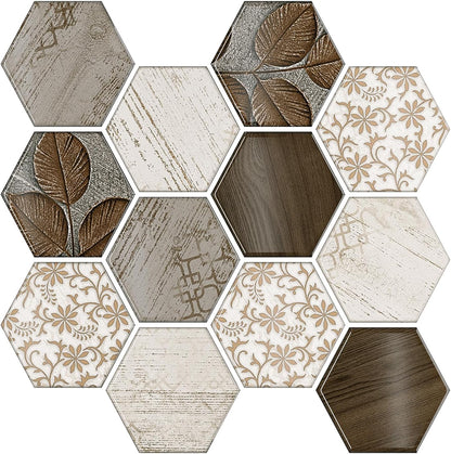 VEELIKE Boho Hexagon Peel and Stick Backsplash Tile Decals 6-Sheets Adhesive Waterproof Stick on Backsplash for Kitchen Bathroom 12''x12'' Temporary Wall Tile Stickers for Renters Laundry Fireplace