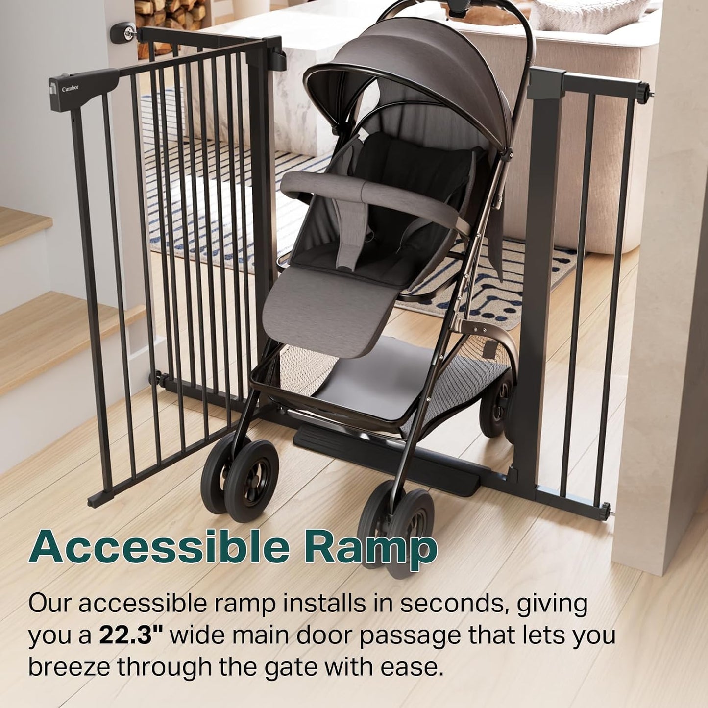 Cumbor 29.7-48" Baby Gate for Stairs, Mom's Choice Awards Winner-Dog Gate for Doorways, Auto Close Safety Pet Gate for Dogs Indoor, Easy Install Pressure Mounted Child Gate with Walk Thru Door, Brown