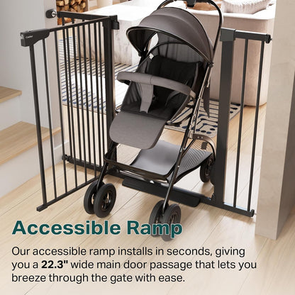 Cumbor 29.7-48" Baby Gate for Stairs, Mom's Choice Awards Winner-Dog Gate for Doorways, Auto Close Safety Pet Gate for Dogs Indoor, Easy Install Pressure Mounted Child Gate with Walk Thru Door, Brown