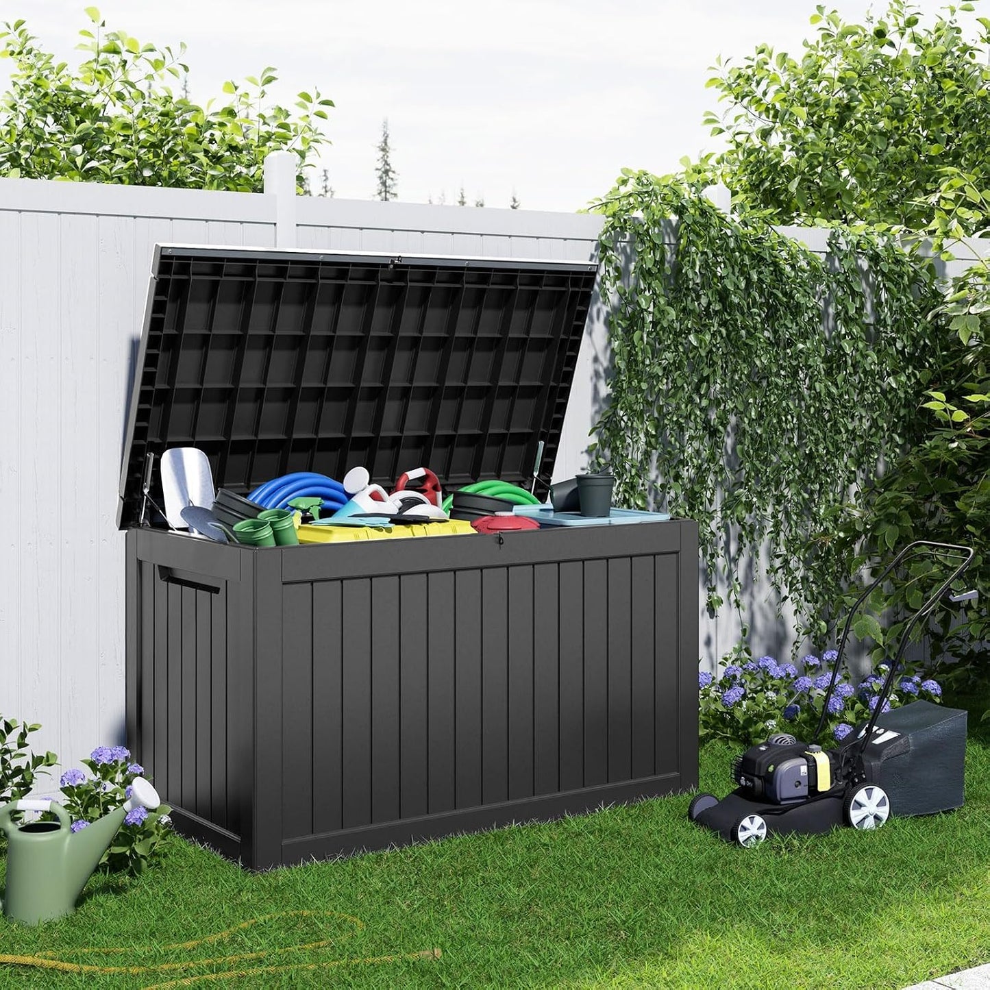 150 Gallon Waterproof Outdoor Storage Box,Resin Deck Box,Lockable Outside Storage Box Container for Patio Furniure,Garden,Tools (150 Gallon,Black)