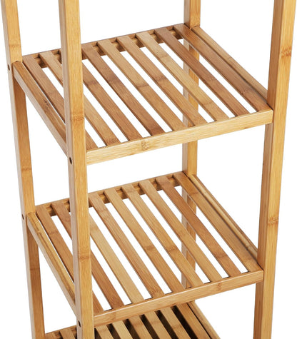 SONGMICS Bamboo Rolling Cart, 3-Tier Utility Cart on Wheels, Slim Narrow Storage Shelf, Bamboo Shelves, Space-Saving, Multifunctional, for Bathroom, Kitchen, White and Natural UBCB083N02