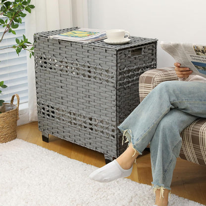 OIAHOMY Laundry Hamper with Lid, 140L Clothes Hamper with 3 Removable Liner Bags, Foldable Basket with Lid, Synthetic Wicker Laundry Basket for Bedroom, 27x 13 x 26 Inches, Yellow