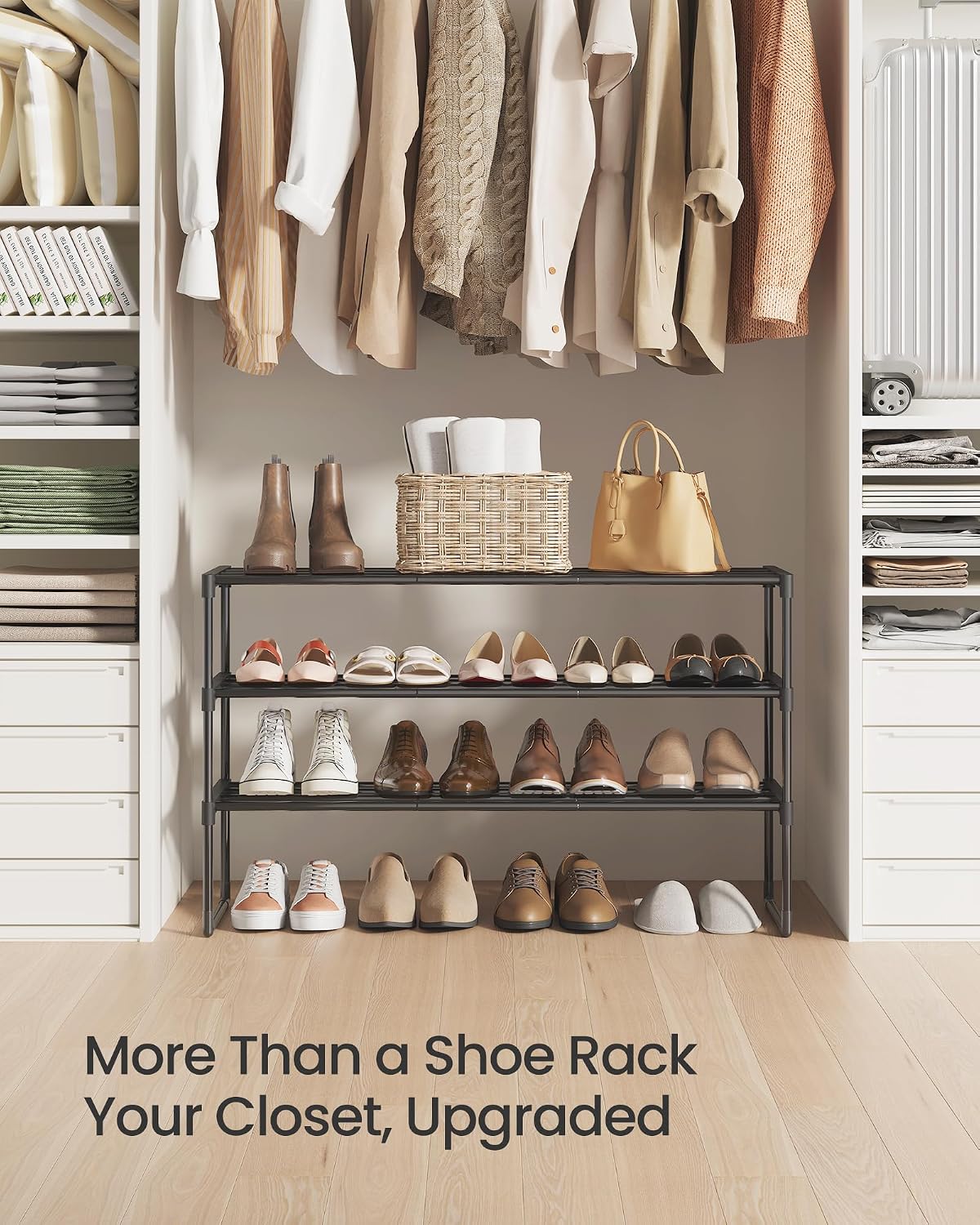 SONGMICS Shoe Rack, 6-Tier Shoe Organizer, Metal Storage Shelf, Upright or Upside Down, for 24-30 Pairs, Stackable, for Entryway, 11.8 x 36.2 x 42.7 Inches, Black ULSA306BH01