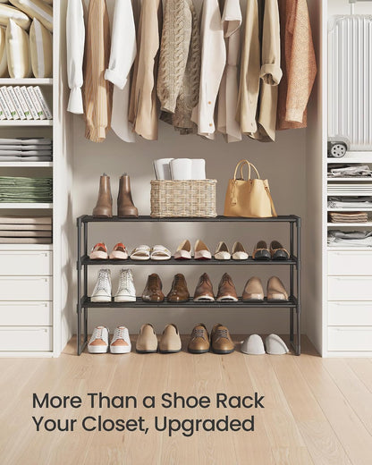 SONGMICS Shoe Rack, 6-Tier Shoe Organizer, Metal Storage Shelf, Upright or Upside Down, for 24-30 Pairs, Stackable, for Entryway, 11.8 x 36.2 x 42.7 Inches, Black ULSA306BH01