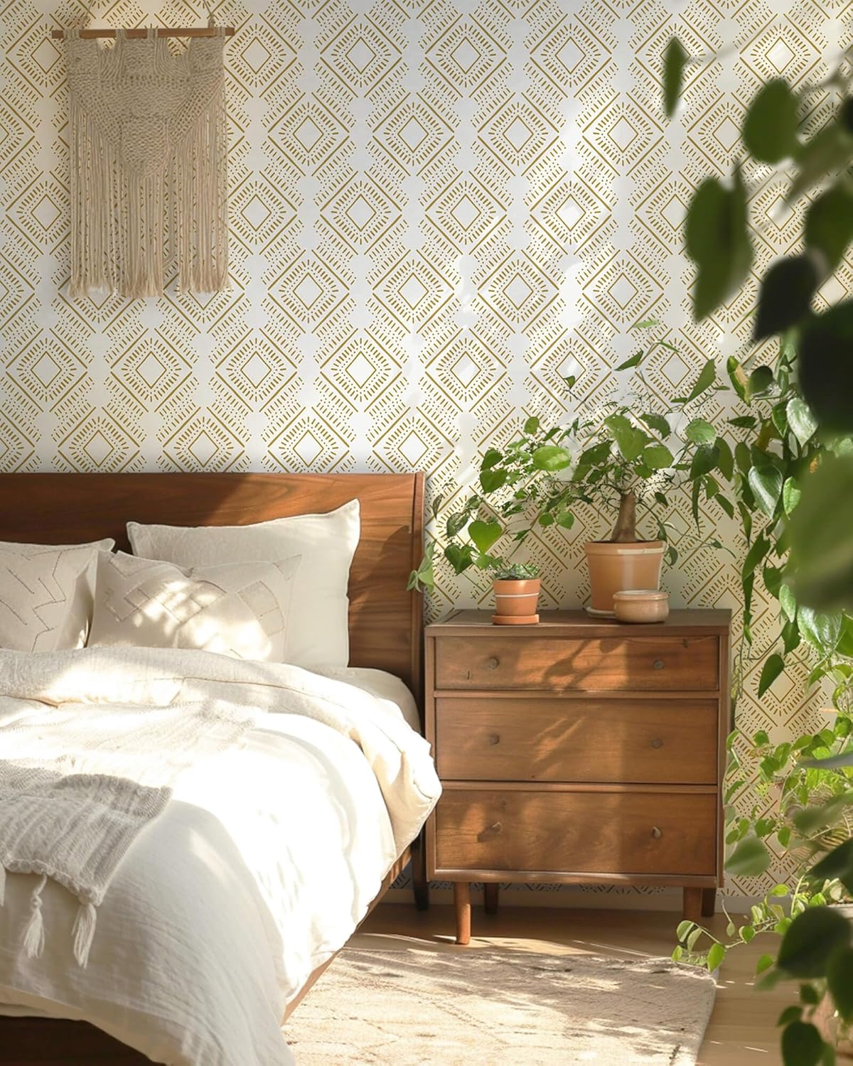 Heroad Boho Peel and Stick Wallpaper Beige Renter Friendly Wall Paper Peel and Stick Modern Contact Paper Neutral Geometric Wallpaper for Bedroom Bathroom Cabinets Decor Vinyl Waterproof 17.3"x78.7"