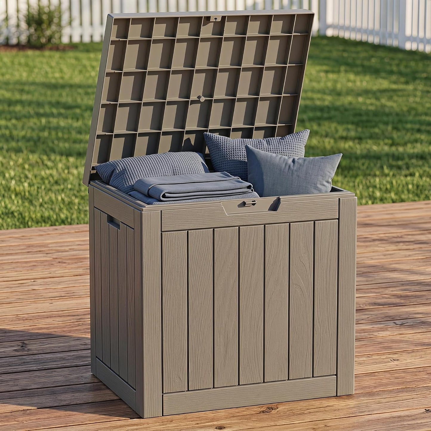 NicBex 30 Gallon Deck Box, Waterproof Resin Outdoor Storage Box Lockable for Patio Furniture, Fade Resistant Patio Side Table & Organizer for Garden Tools, Pool Floats, Outdoor Cushions, Black